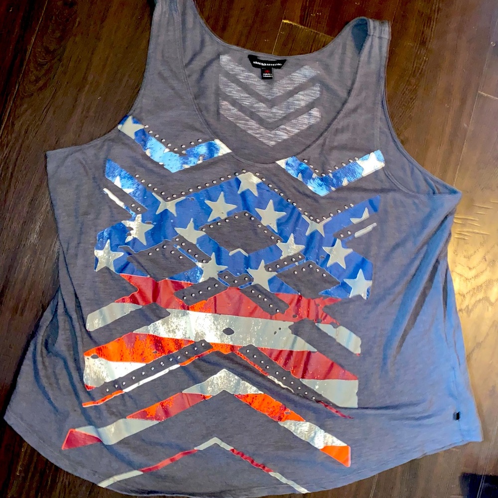 Rock and republic grey American flag graphic tank top